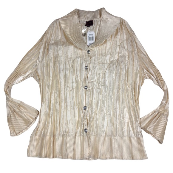 Colour Works Tops - Victorian Cream Colored Crinkle Pleated Blouse size XL